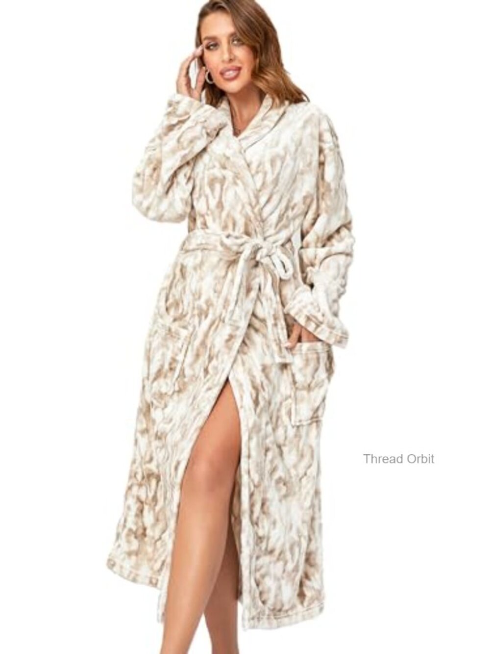 Womens Plush Fleece Robe Long Shawl Collar Bathrobe Warm Sleepwear